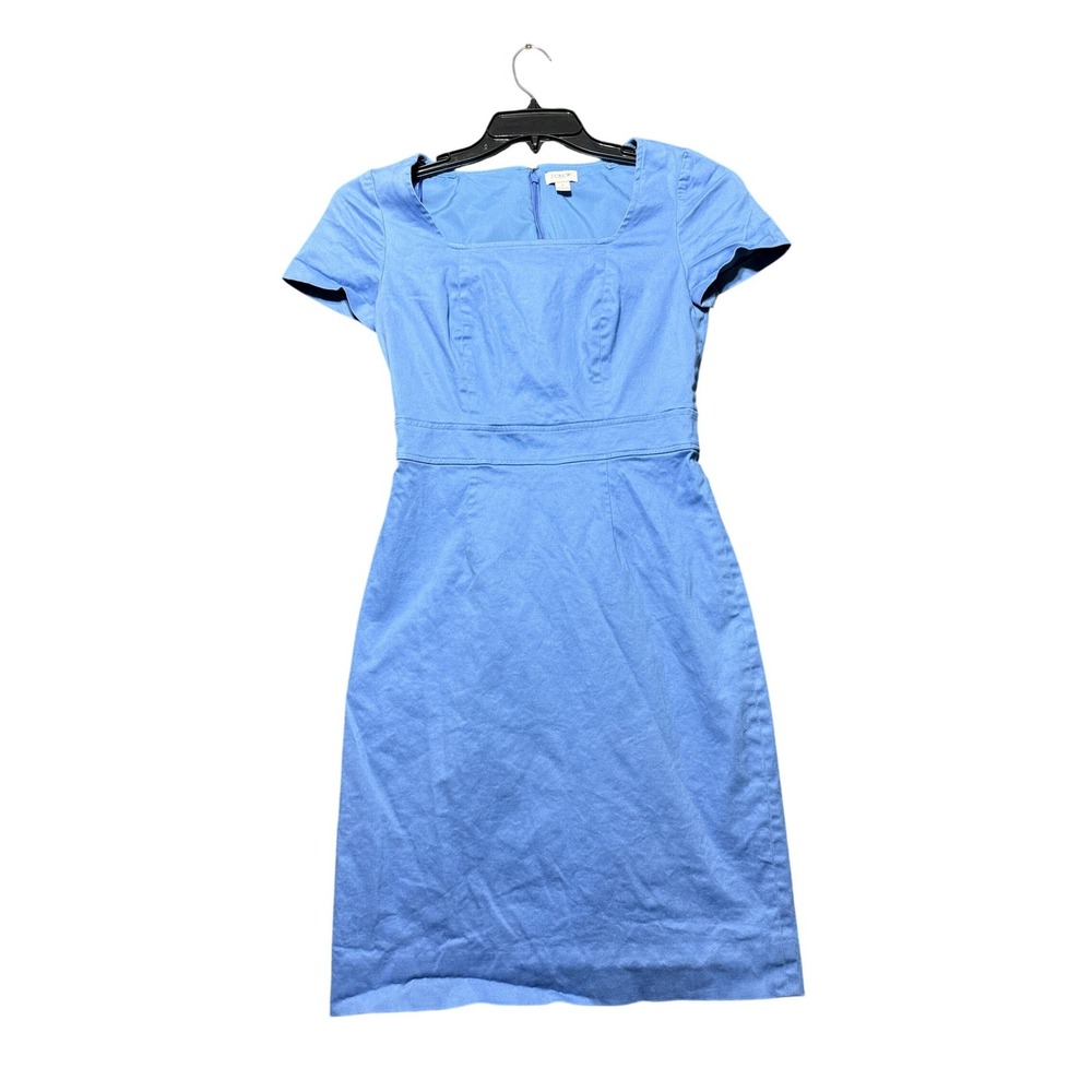 J.Crew Sheath Dress Women Size 2 Blue Excellent Short Sleeve Square Neck BY040
